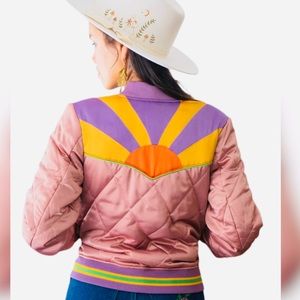 Classic Rock Couture Dusted Rose Rising Sun Bomber Jacket, s, NWOT